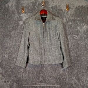 Sandro Vintage Structured Full Zip Wool Blazer Jacket Herringbone Size 10